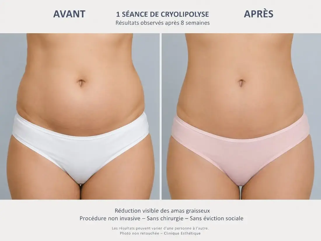 Cryolipolyse avant après ventre Nice — résultats 1 séance