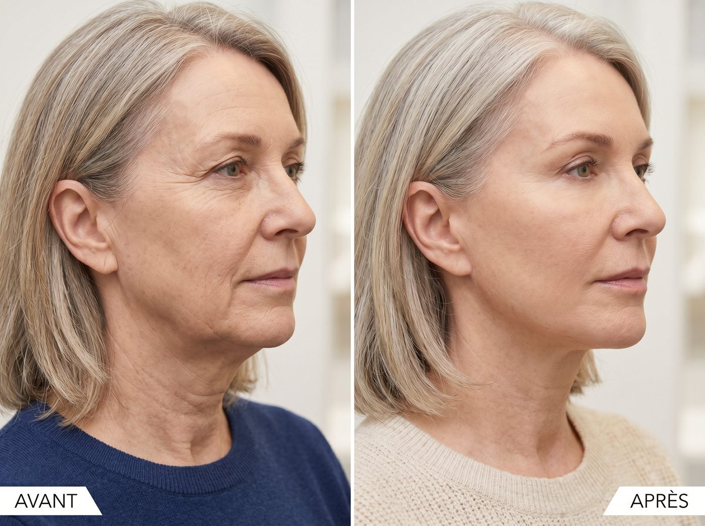 HIFU avant après 3 séances visage Nice — Samantha Esthétique